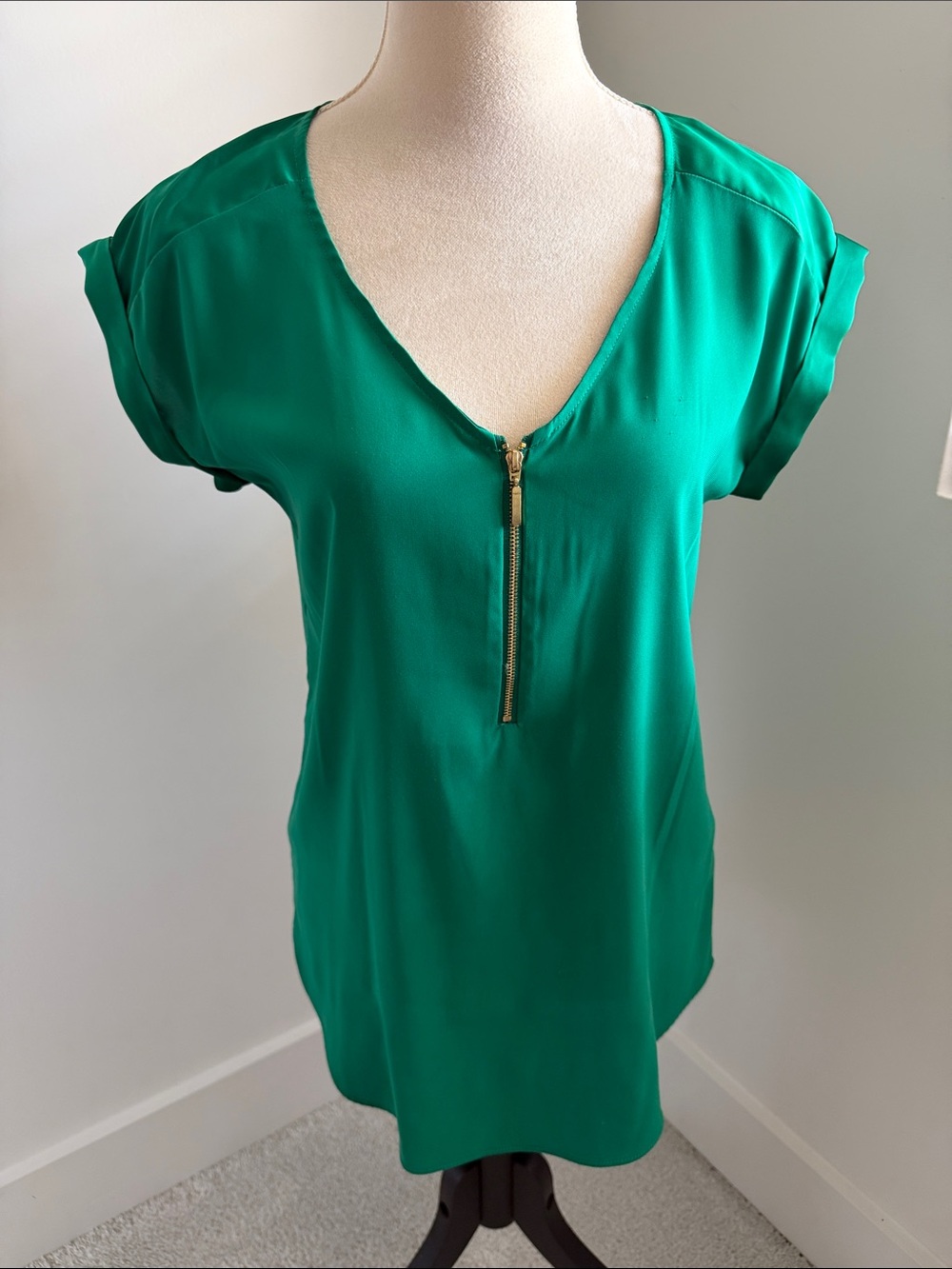 Express Green Zip-Front Blouse